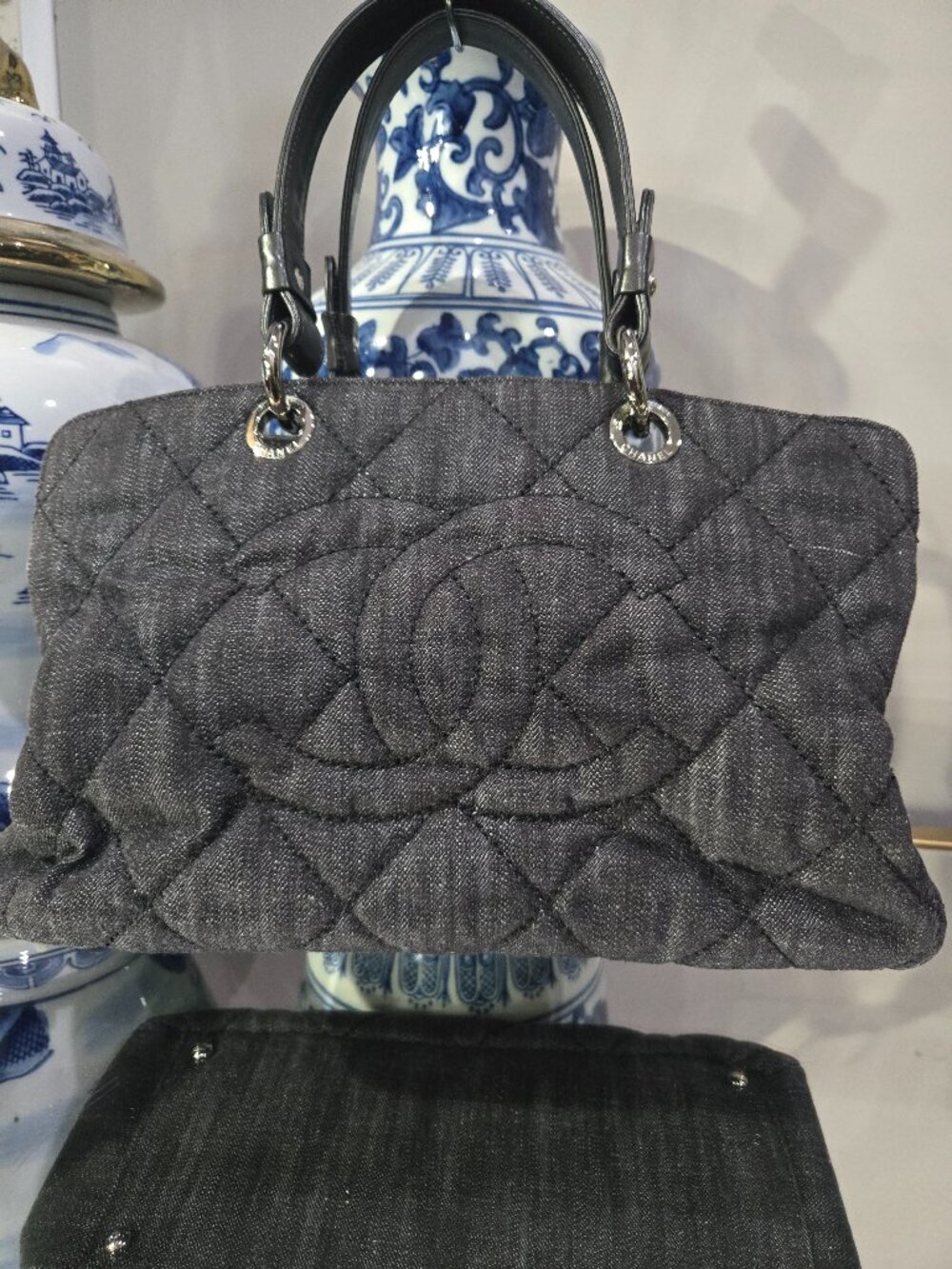 Pristine Chanel Black Denim Handbag